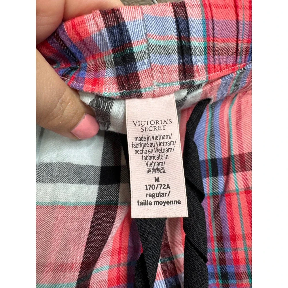Victorias‎ Secret Pajama Set Womens Medium Pink Blue Plaid Cotton Modal 2 Piece